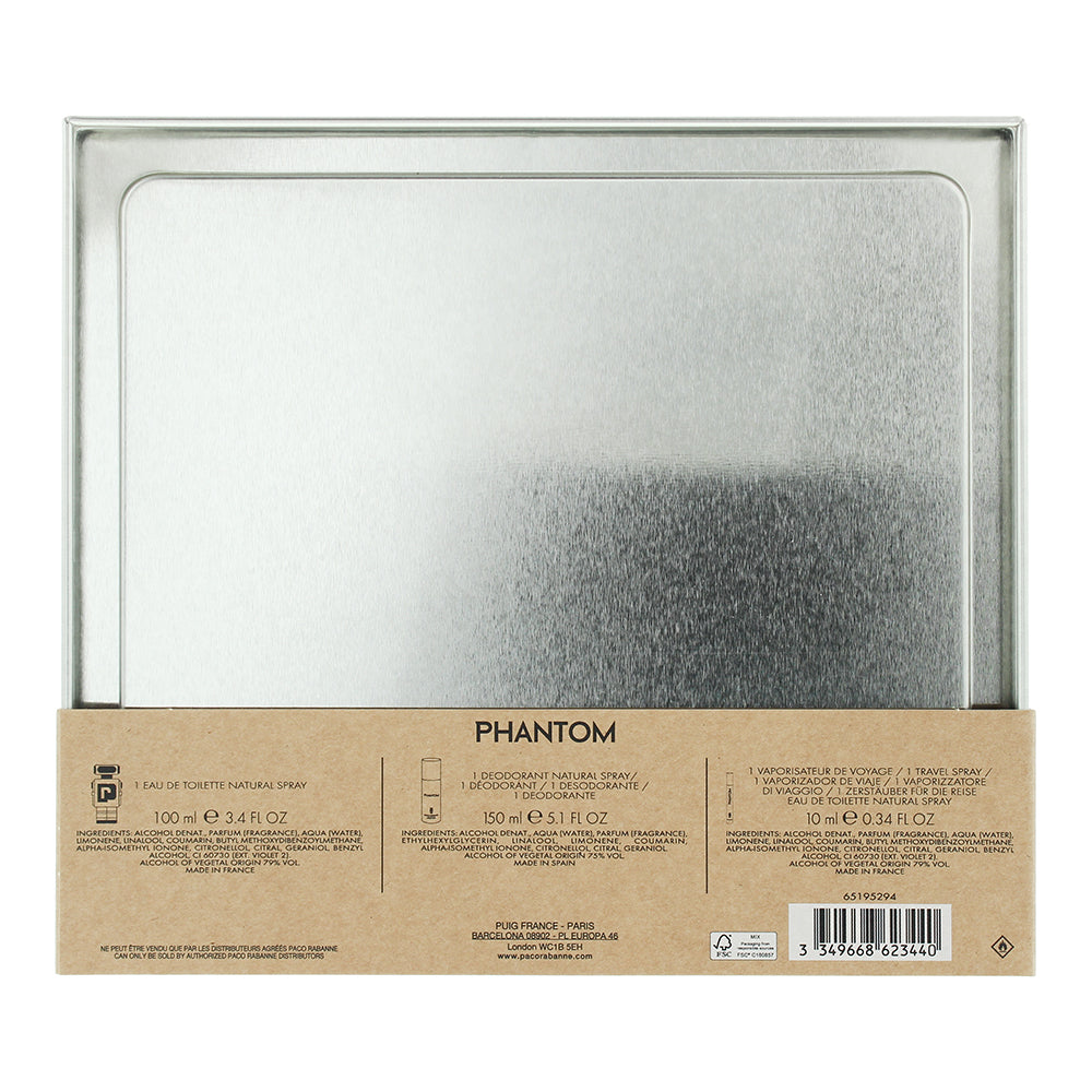 Paco Rabanne Phantom 3 Piece Gift Set: Eau de Toilette 100ml - Deodorant Spray 1