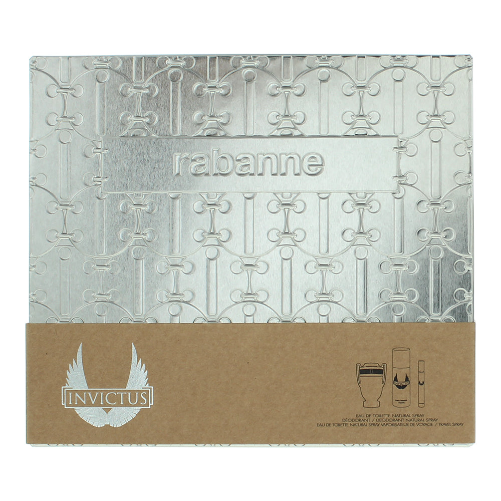 Paco Rabanne Invictus 3 Piece Gift Set: Eau de Toilette 100ml - Deodorant Spray  - Box