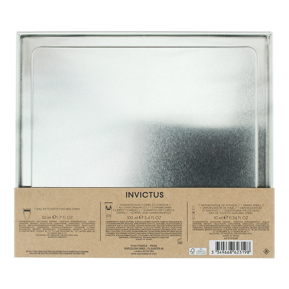 Paco Rabanne Invictus 3 Piece Gift Set: Eau de Toilette 50ml - Shower Gel 100ml 