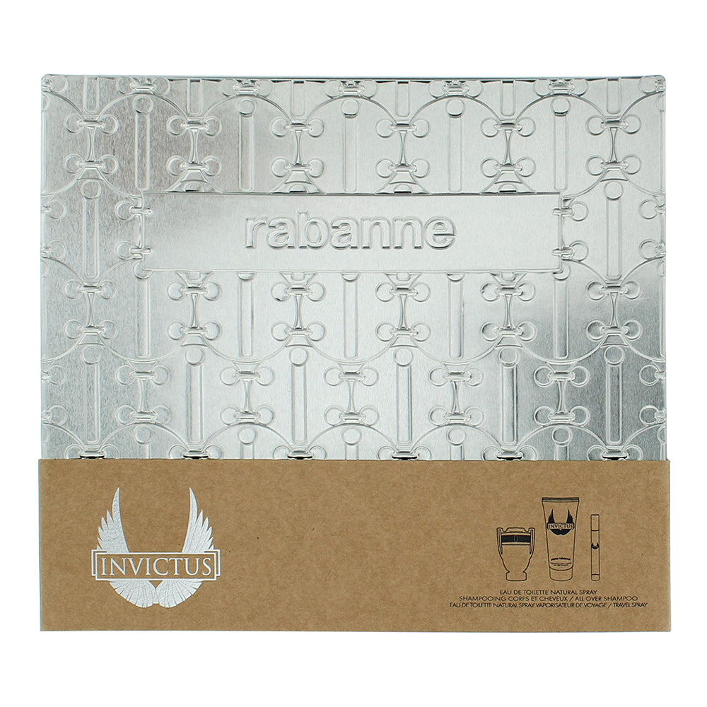 Paco Rabanne Invictus 3 Piece Gift Set: Eau de Toilette 50ml - Shower Gel 100ml  - Box