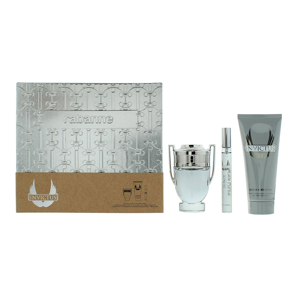 Paco Rabanne Invictus 3 Piece Gift Set: Eau de Toilette 50ml - Shower Gel 100ml 
