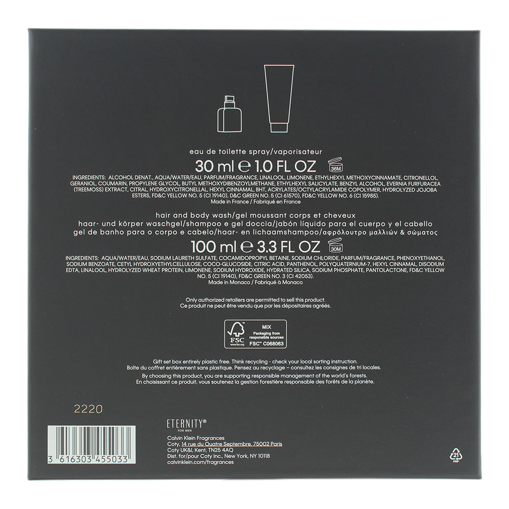 Calvin Klein Eternity For Men 2 Piece Gift Set: Eau de Toilette 30ml - Body Wash