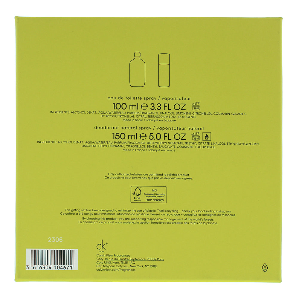 Calvin Klein Ck One 2 Piece Gift Set: Eau de Toilette 100ml - Deodorant Spray 15