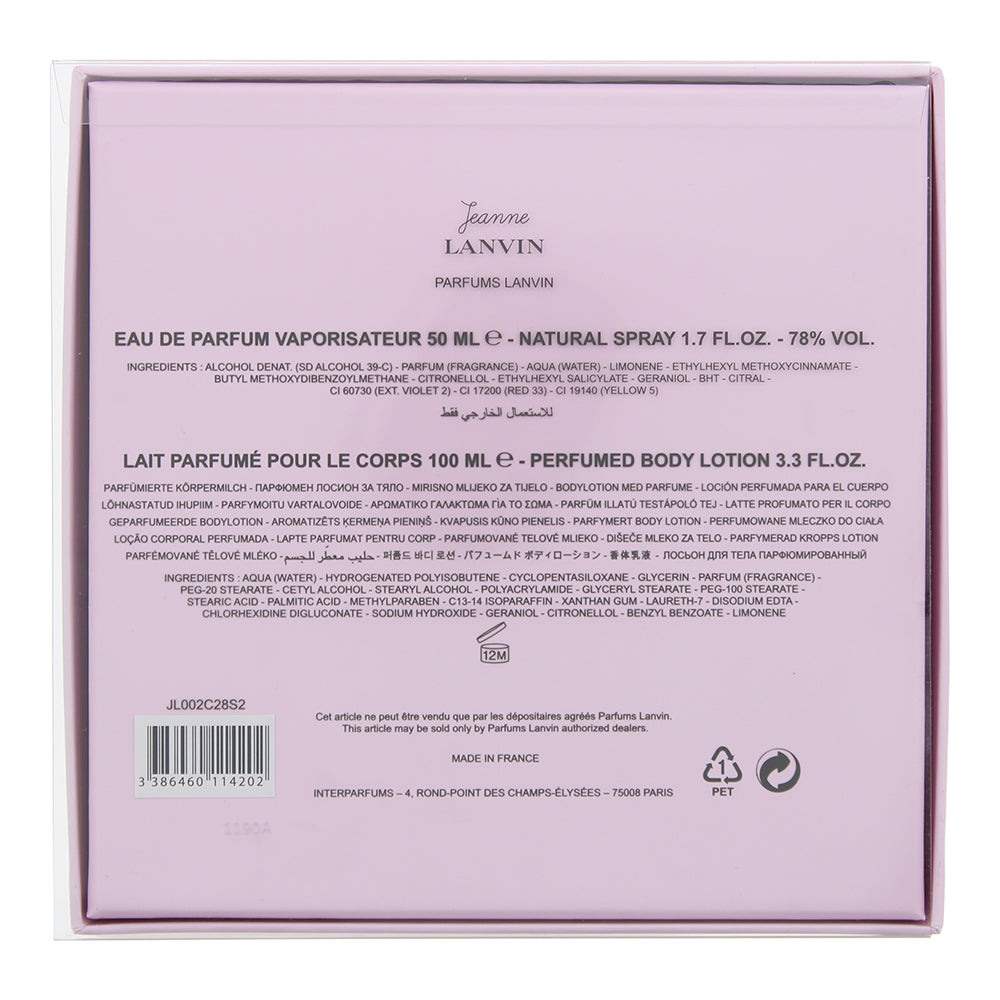 Lanvin Jeanne 2 Piece Gift Set: Eau de Parfum 50ml - Body Lotion 100ml