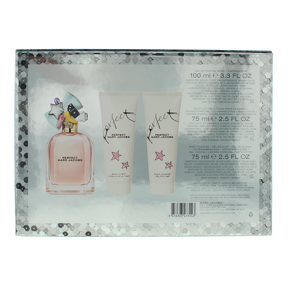 Marc Jacobs Perfect 3 Piece Gift Set: Eau de Parfum 100ml - Body Lotion 75ml - S