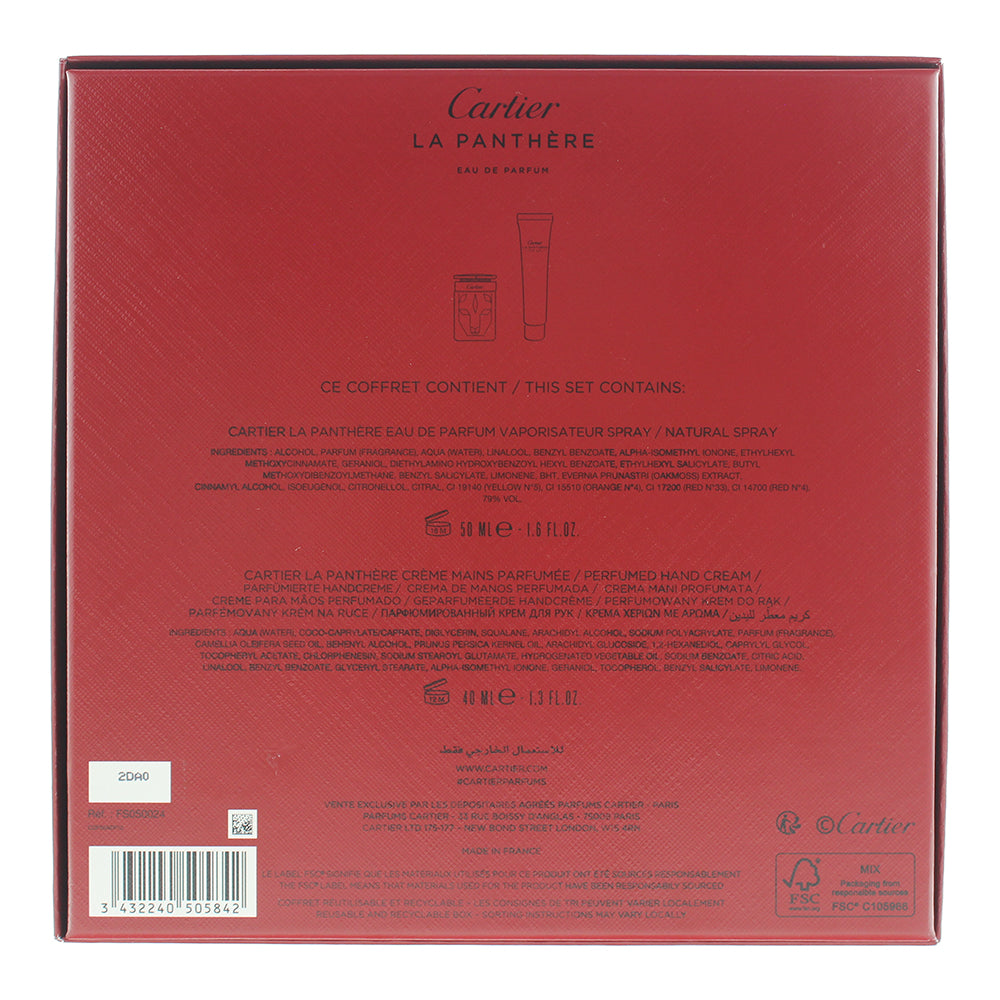 Cartier La Panthère 2 Piece Gift Set: Eau de Parfum 50ml - Hand Cream 40ml