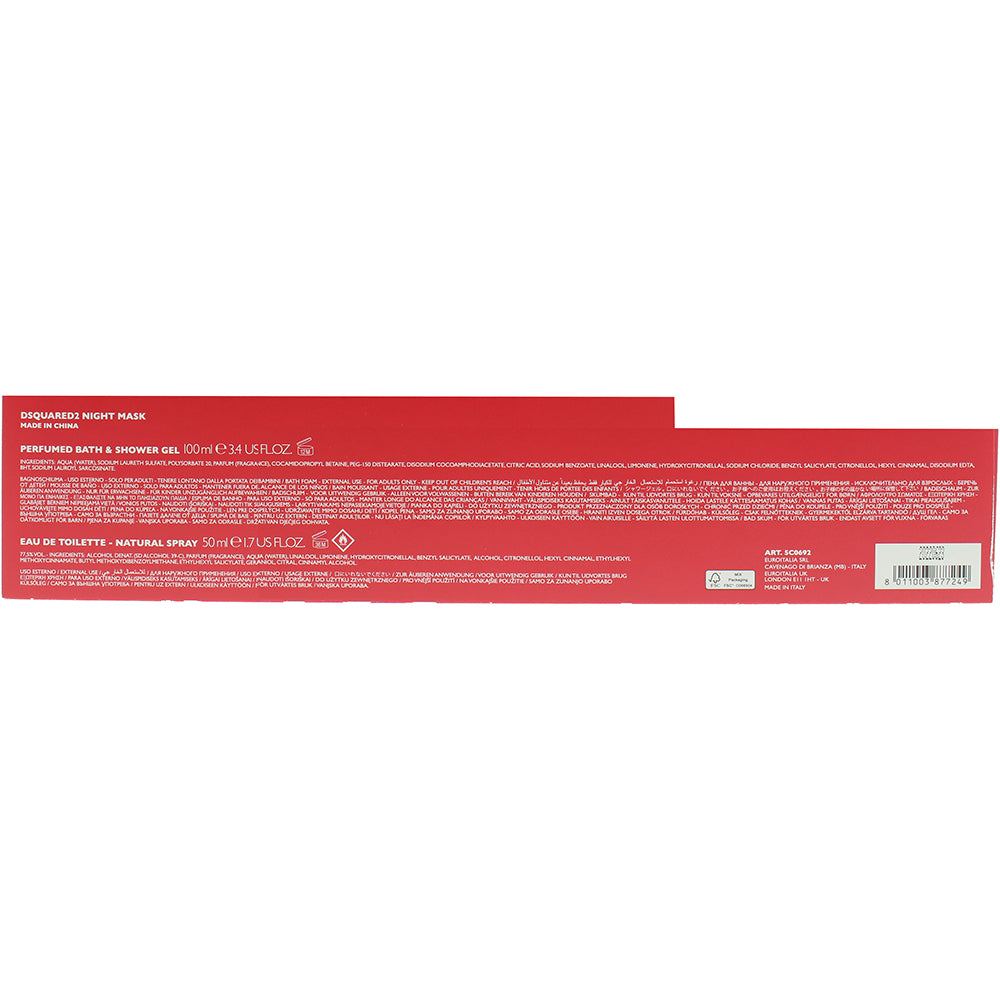 Dsquared2 Red Wood 3 Piece Gift Set: Eau de Toilette 50ml - Shower Gel 50ml - Night Mask