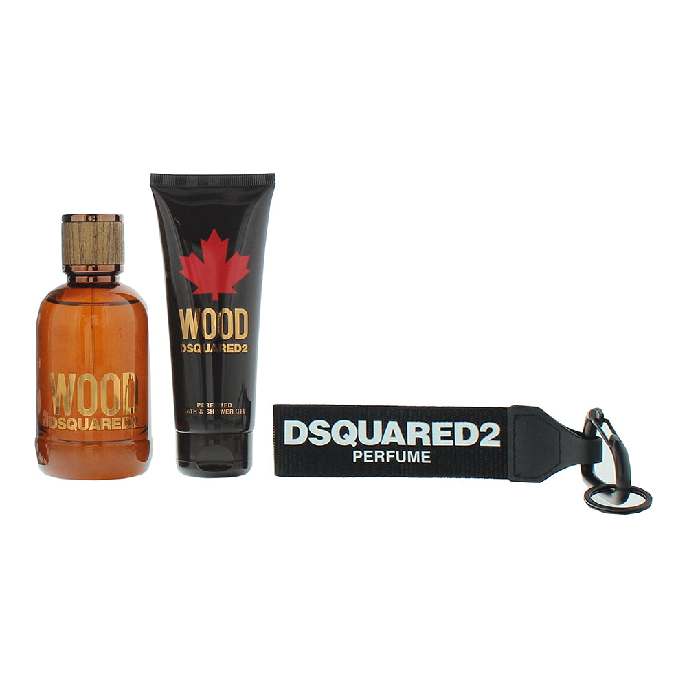 Dsquared2 Wood 3 Piece Gift Set: Eau de Toilette 100ml - Shower Gel 100ml - Key  - Product