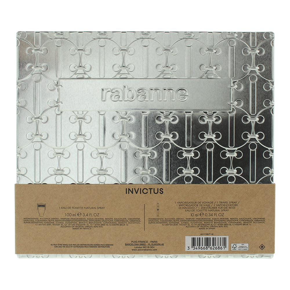 Paco Rabanne Invictus 2 Piece Gift Set: Eau de Toilette 100ml - Eau de Toilette 