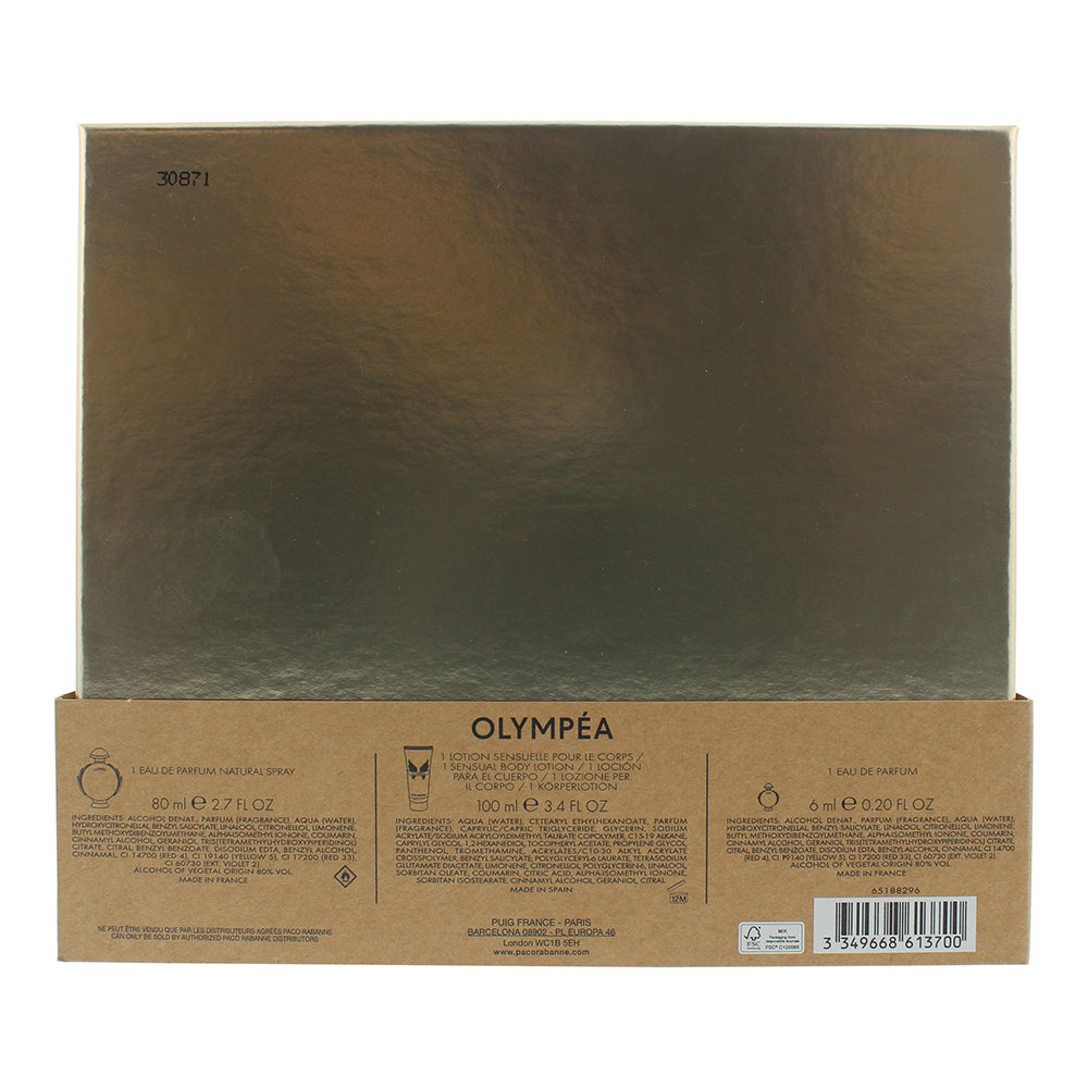 Paco Rabanne Olympéa 3 Piece Gift Set: Eau de Parfum 80ml - Eau de Parfum 6ml - 