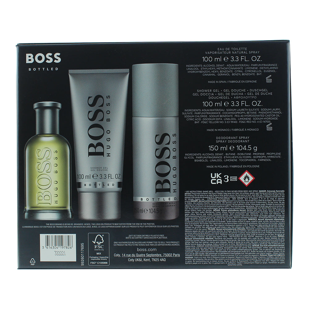 Hugo Boss Bottled 3 Piece Gift Set: Eau de Toilette 100ml - Shower Gel 100ml - D