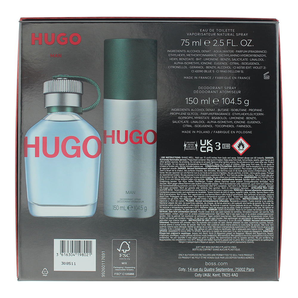 Hugo Boss Hugo Man 2 Piece Gift Set: Eau de Toilette 75ml - Deodorant Spray 150m
