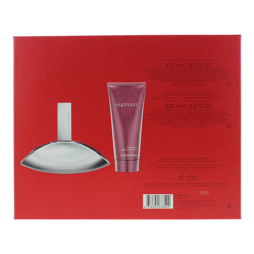 Calvin Klein Euphoria 2 Piece Gift Set: Eau de Parfum 100ml - Body Lotion 100ml