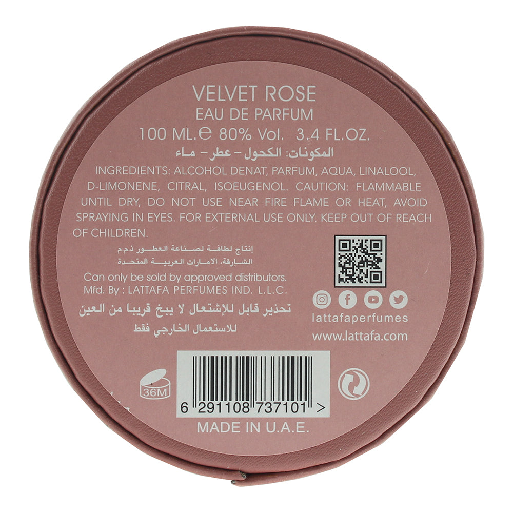 Lattafa Velvet Rose Eau de Parfum 100ml - Ingredients