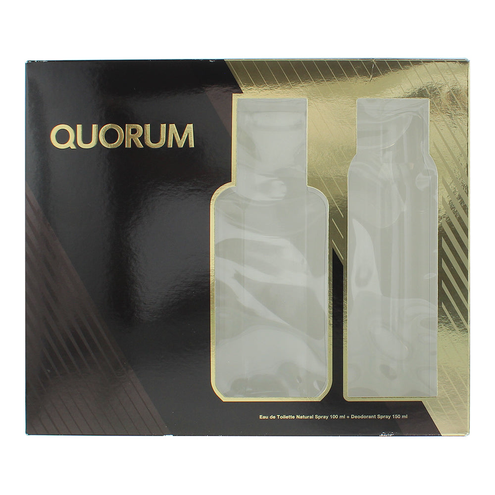 Puig Quorum 2 Piece Gift Set: Eau de Toilette 100ml - Deodorant Spray 150ml - Box