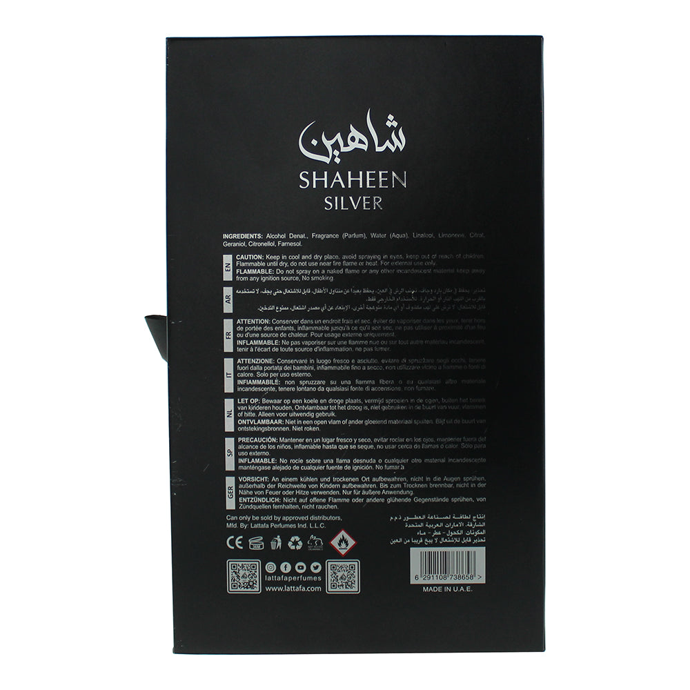 Lattafa Shaheen Silver Eau de Parfum 100ml - Ingredients