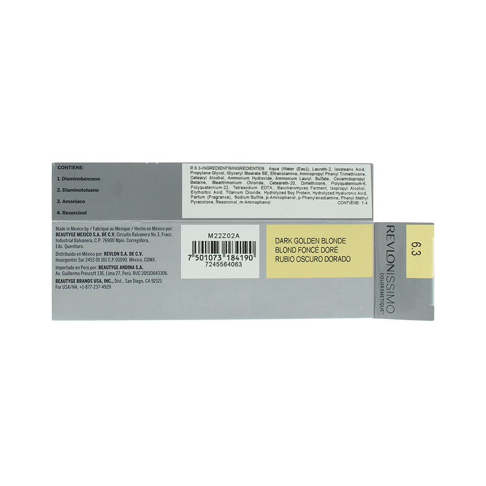 Revlon Revlonissimo Colorsmetique 6.3 Dark Golden Blonde Hair Colour 60ml - Ingredients