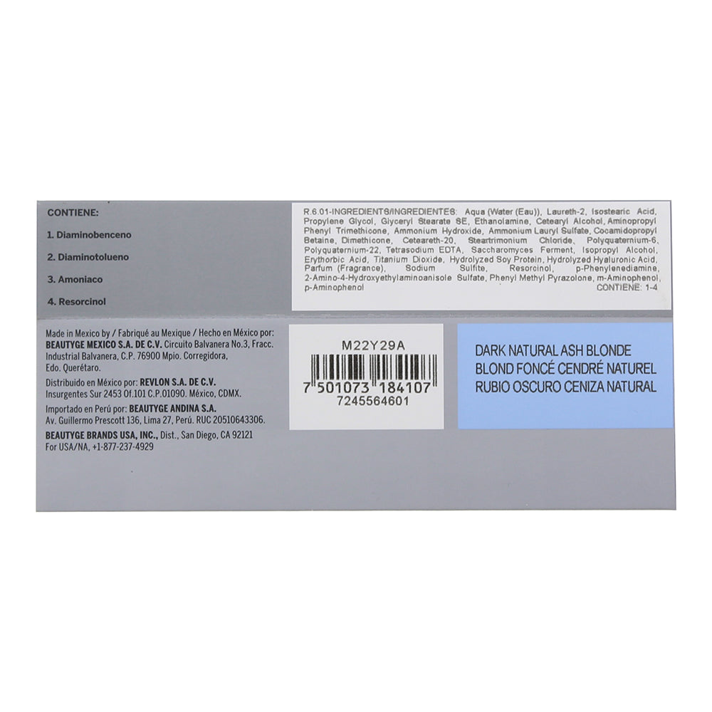 Revlon Revlonissimo Colorsmetique 6.01 Dark Natural Ash Blonde Hair Colour 60ml - Ingredients
