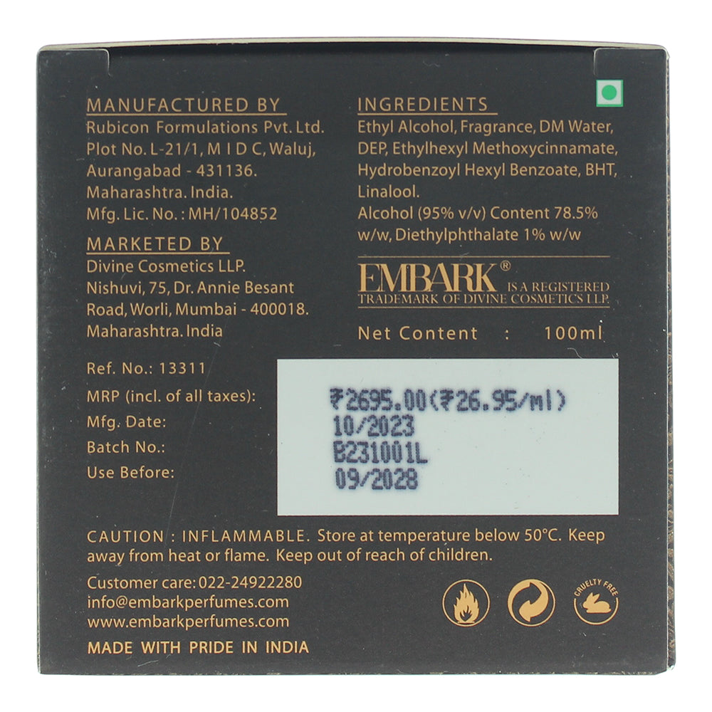Embark Wood Oud Eau de Parfum 100ml - Ingredients
