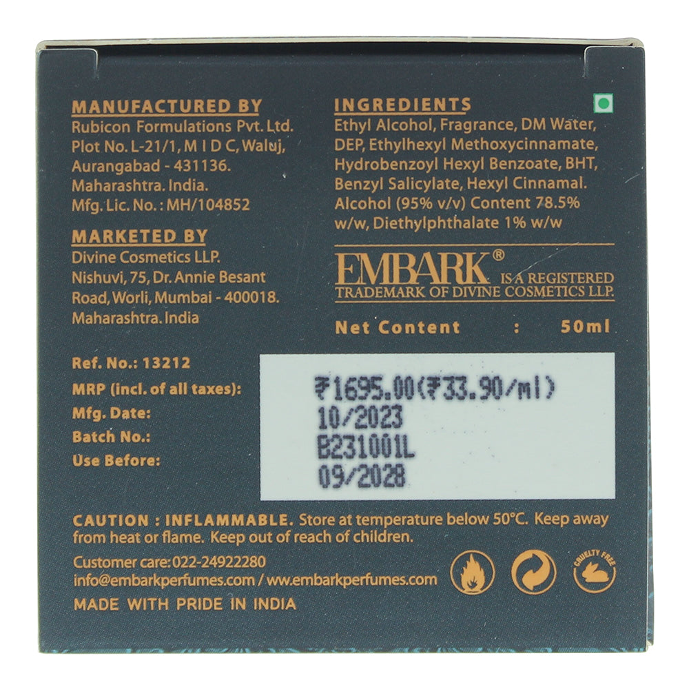 Embark Marine Oud Eau de Parfum 50ml - Ingredients