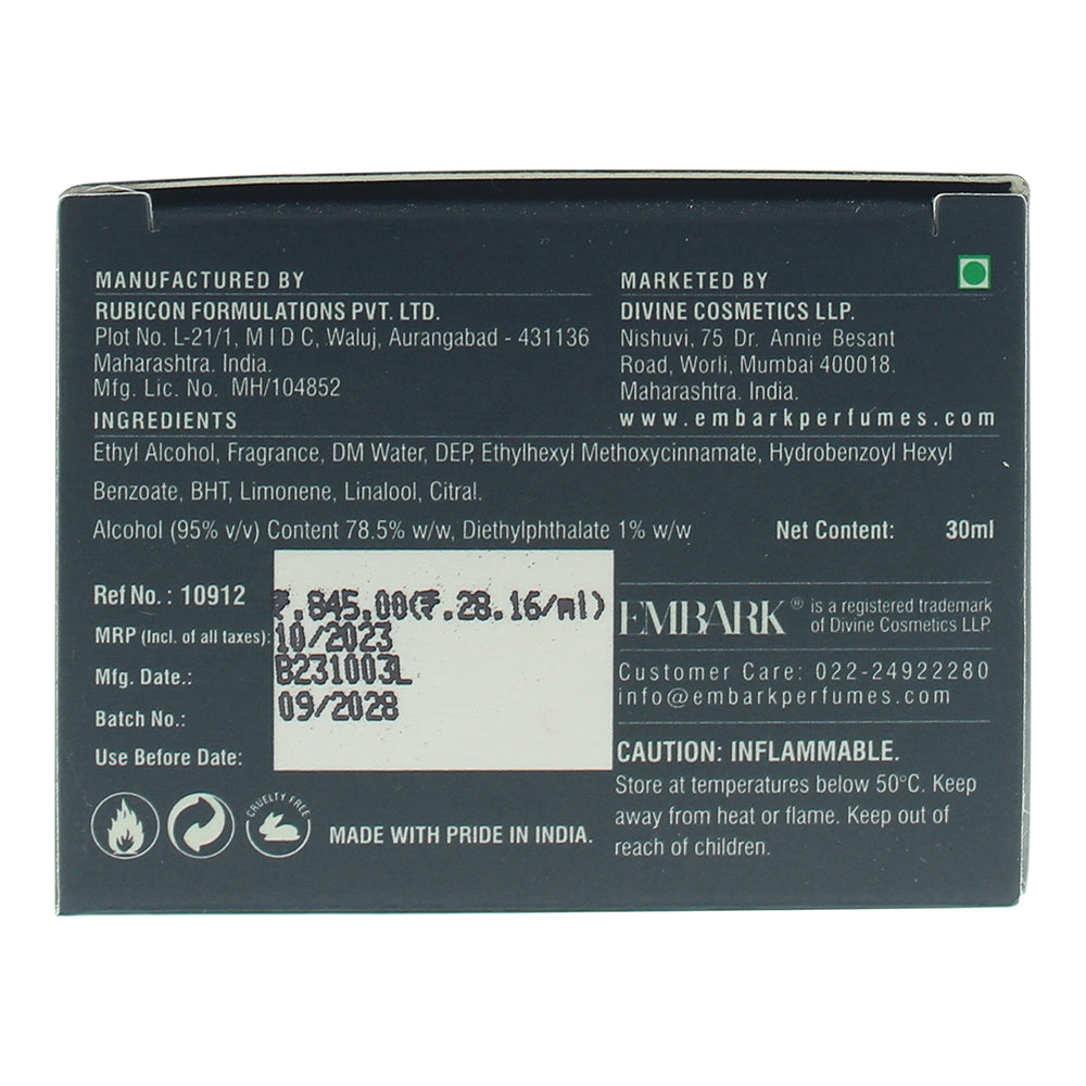 Embark My Time For Him Eau de Parfum 30ml - Ingredients