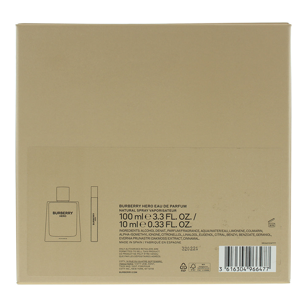 Burberry Hero 2 Piece Gift Set: Eau de Parfum 100ml - Eau de Parfum 10ml