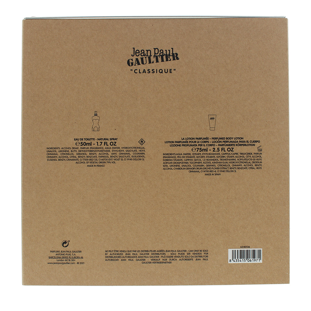 Jean Paul Gaultier Classique 2 Piece Gift Set: Eau De Toilette 50ml - Body Lotio
