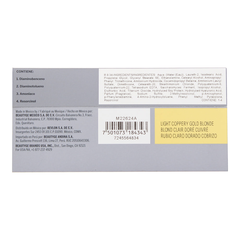 Revlon Revlonissimo Colorsmetique 8.34 Light Coppery Gold Blonde Hair Colour 60m - Ingredients