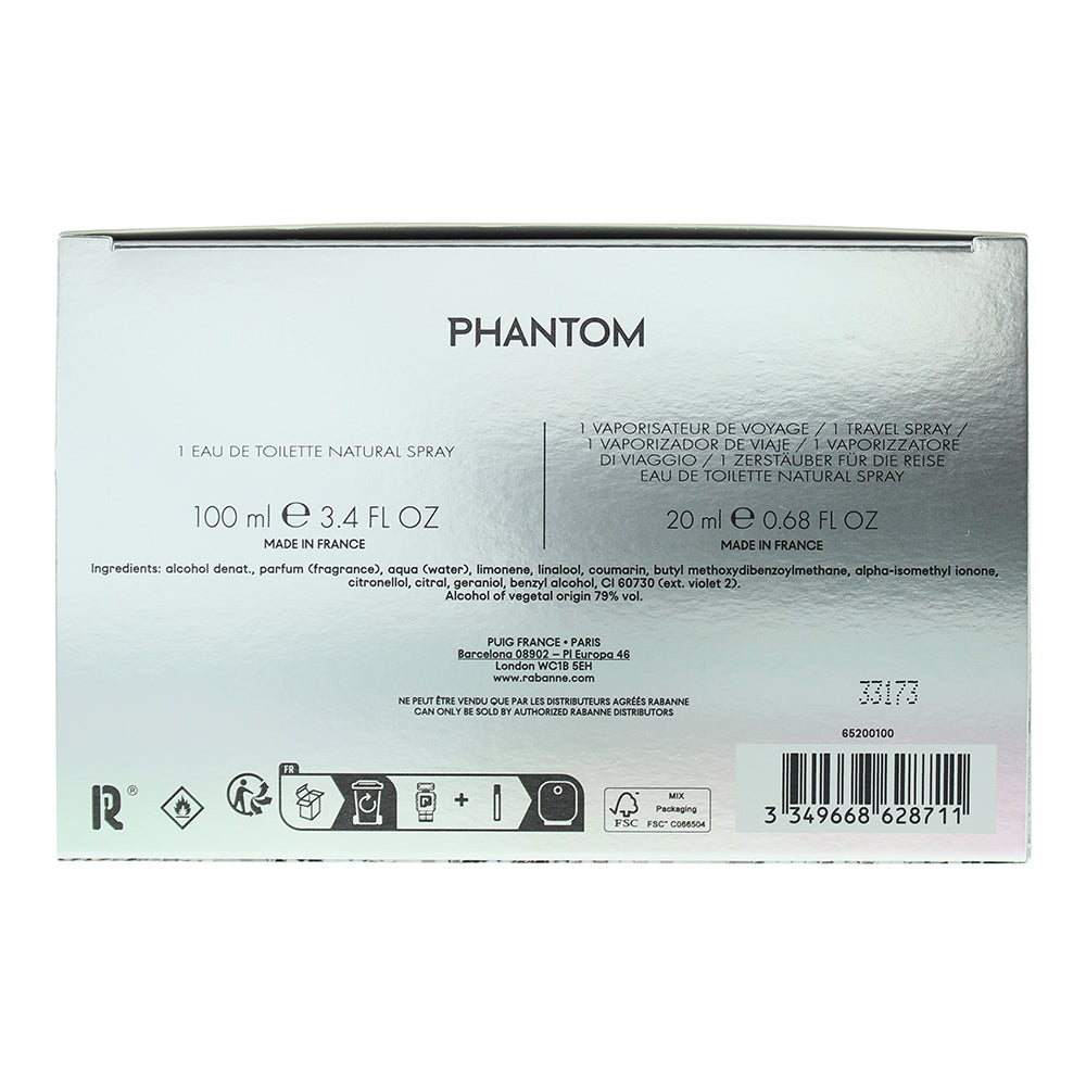 Paco Rabanne Phantom 2 Piece Gift Set: Eau de Toilette 100ml - Eau de Toilette 2