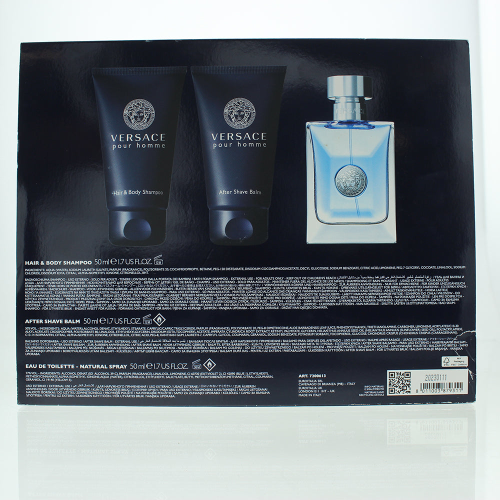 Versace Pour Homme 3 Piece Gift Set: Eau de Toilette 50ml - Hair & Body Shampoo