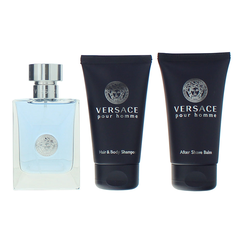 Versace Pour Homme 3 Piece Gift Set: Eau de Toilette 50ml - Hair & Body Shampoo  - Product