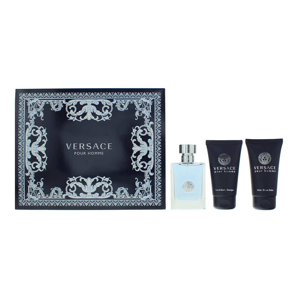 Versace Pour Homme 3 Piece Gift Set: Eau de Toilette 50ml - Hair & Body Shampoo