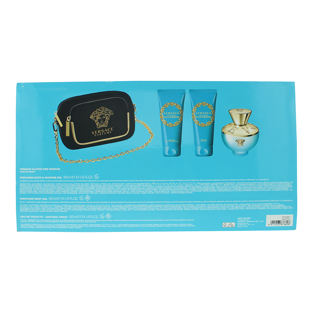 Versace Dylan Turquoise 4 Piece Gift Set: Eau de Toilette 100ml - Bath And Showe