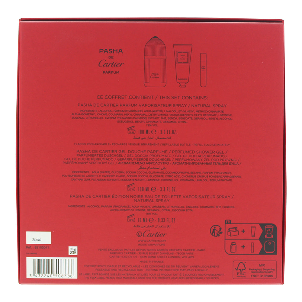 Cartier Pasha De Cartier 3 Piece Gift Set: Parfum 100ml - Eau de Toilette 10ml -