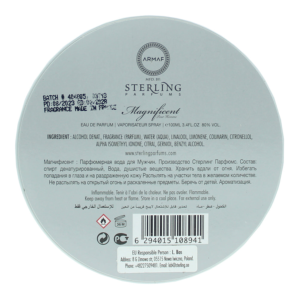 Armaf Magnificent Pour Homme Eau de Parfum 100ml - Ingredients