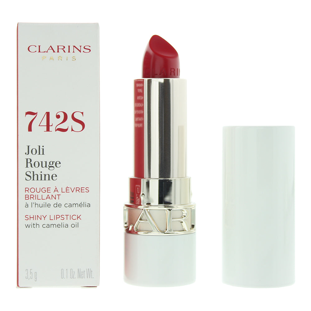 Clarins Joli Rouge Shine 742S Pretty Red Lipstick 3.5g