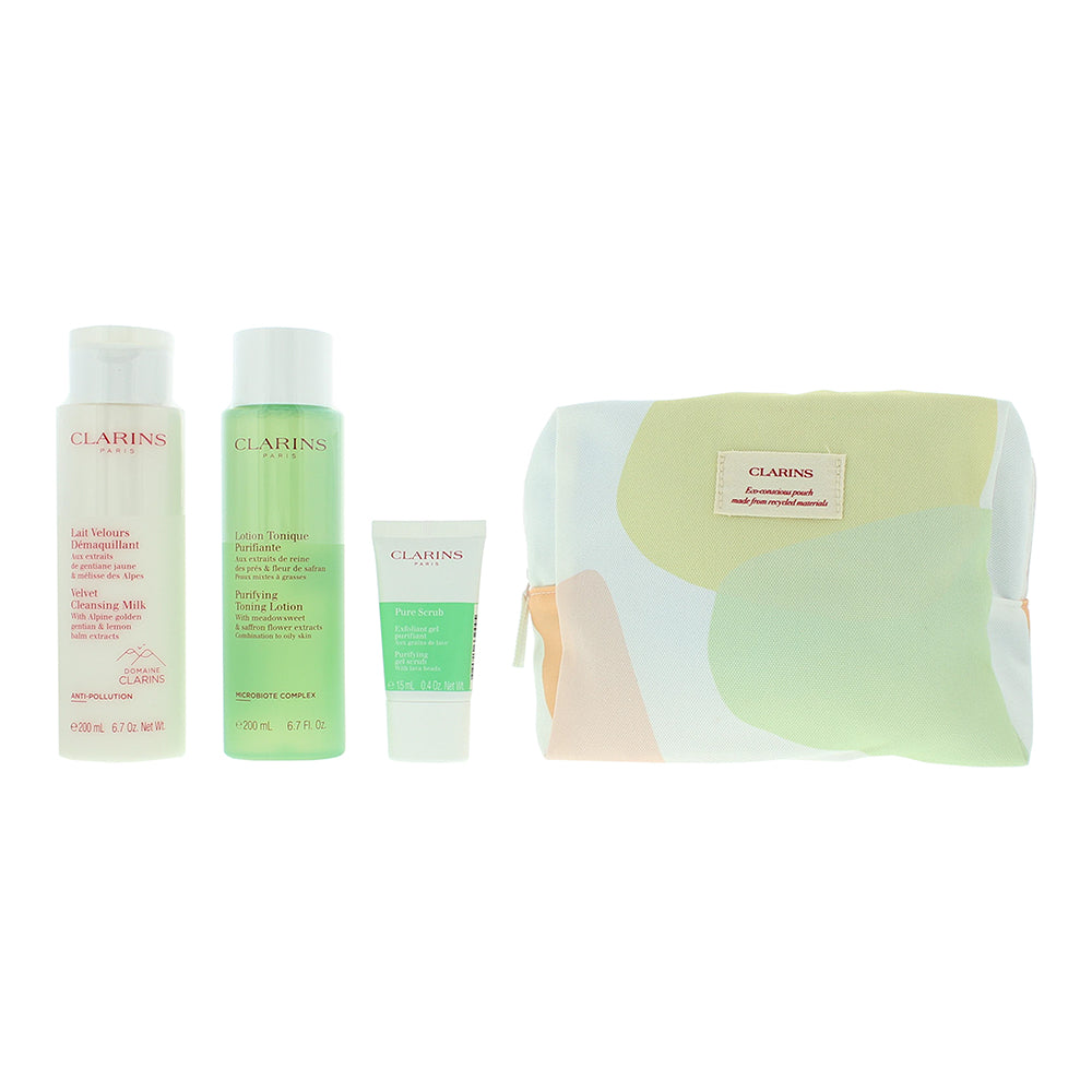 Clarins Cleansing Essentials 4 Piece Gift Set: Cleansing Milk 200ml - Toning Lot - Product
