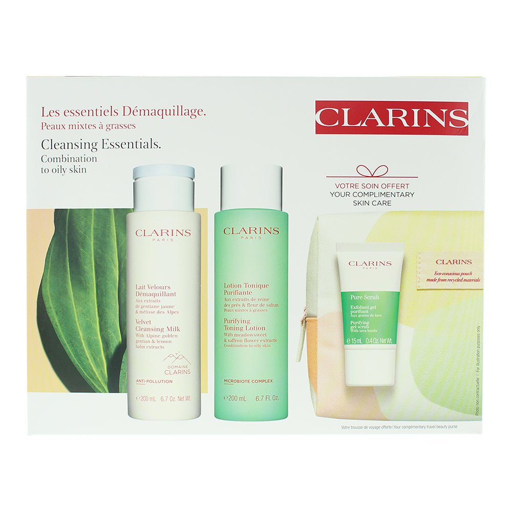 Clarins Cleansing Essentials 4 Piece Gift Set: Cleansing Milk 200ml - Toning Lot - Box