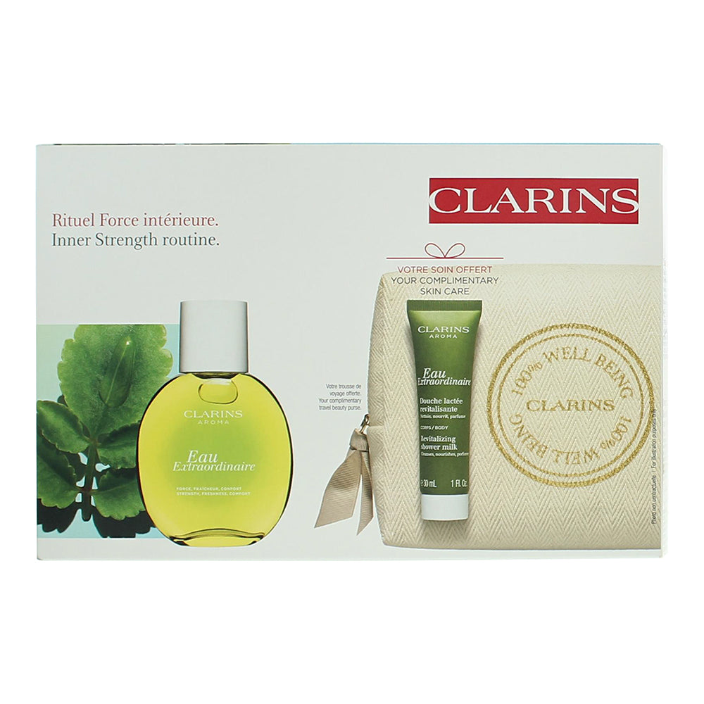 Clarins Eau Extraordinaire 3 Piece Gift Set: Eau de Soins 100ml - Shower Milk 30 - Box