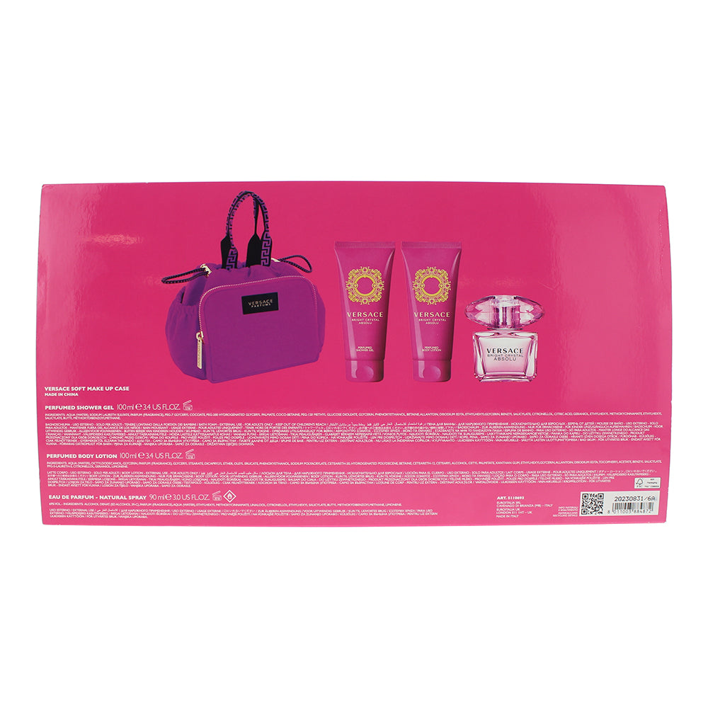 Versace Bright Crystal Absolu 4 Piece Gift Set: Eau De Parfum 90ml - Shower Gel