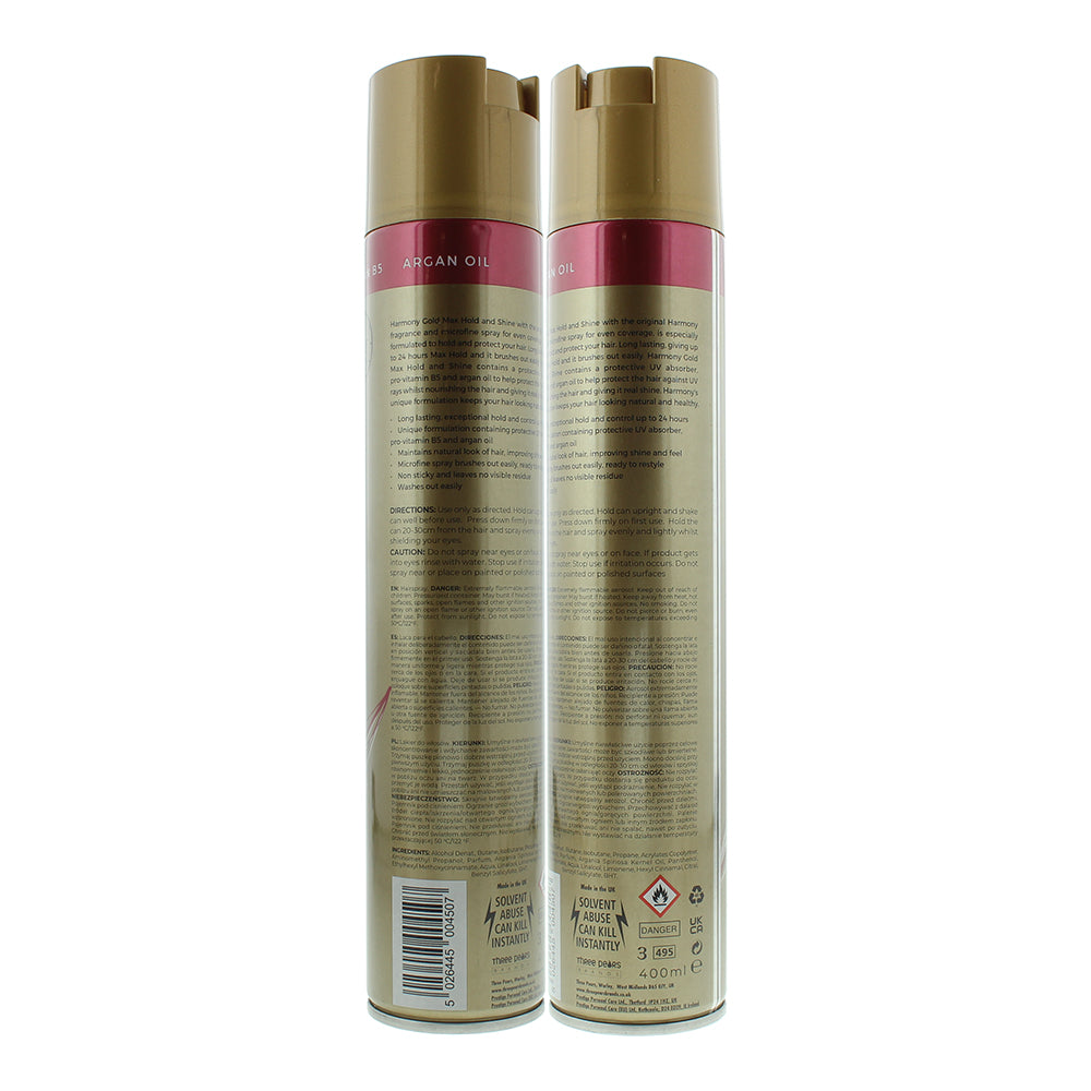 Harmony Gold Max Hold & Shine Hair Spray 400ml