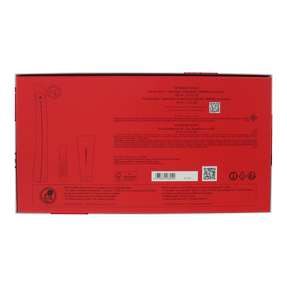 Kenzo Flower Eau de Parfum 3 Piece Gift Set: Eau De Parfum 100ml- Body Lotion 75