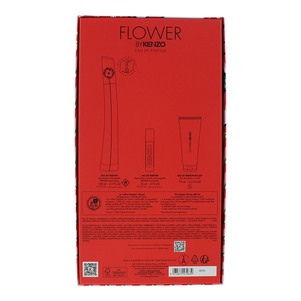 Kenzo Flower Eau de Parfum 3 Piece Gift Set: Eau de Parfum 100ml - Eau de Parfum