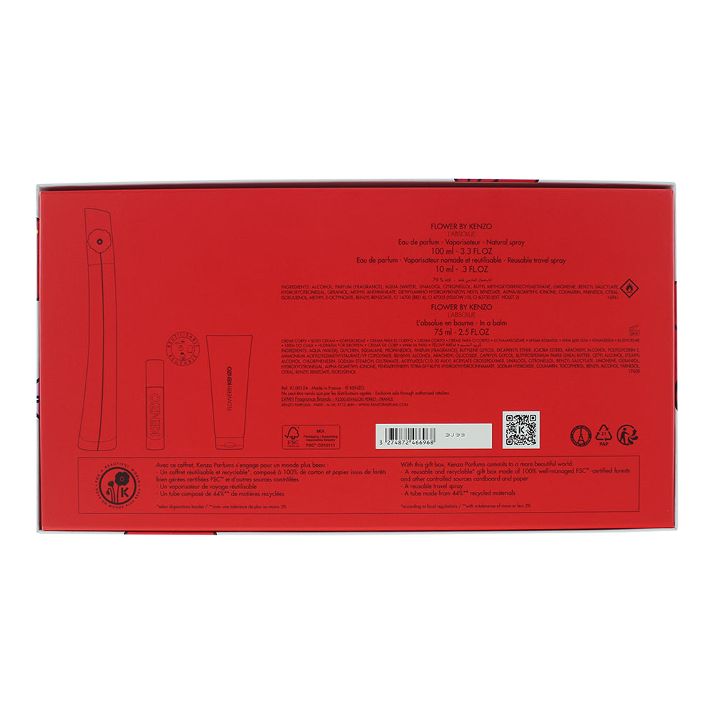 Kenzo Flower L'absolue Eau De Parfum 3 Piece Gift Set: Eau de Parfum 100ml - Eau