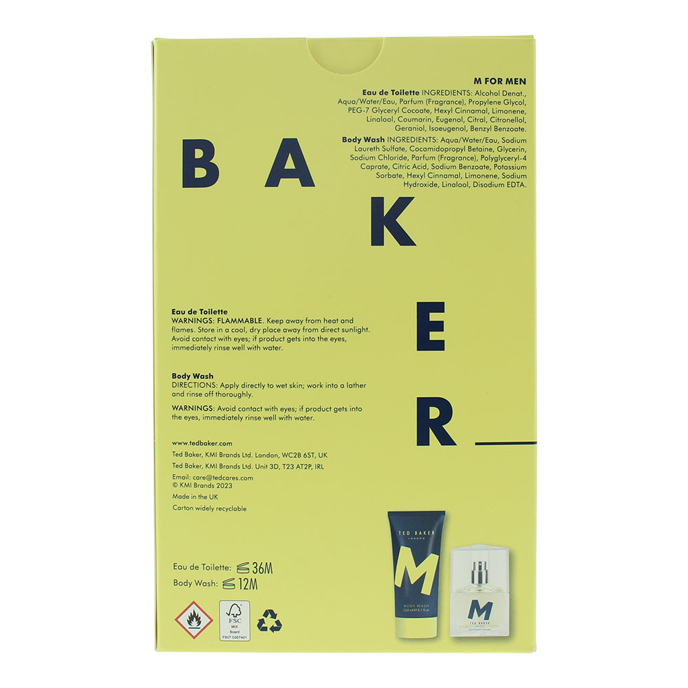 Ted Baker M 2 Piece Gift Set: Eau de Toilette 30ml - Body Wash 150ml - Ingredients