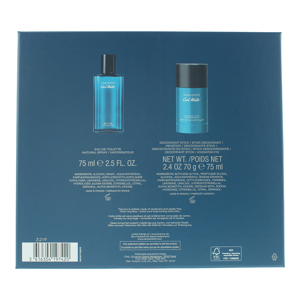 Davidoff Cool Water 2 Piece Gift Set: Eau de Toilette 75ml - Deodorant Stick 70g - Ingredients