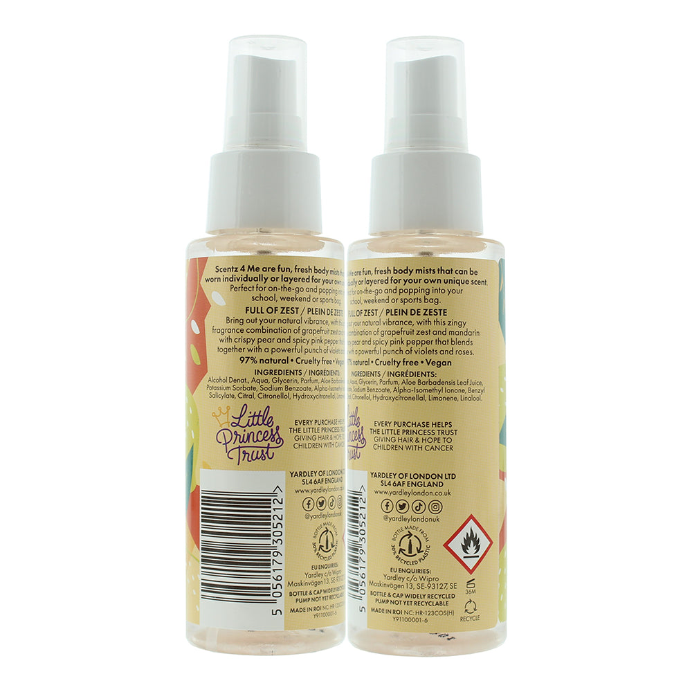 Yardley Scentz 4 Me Full Of Zest Fragranced Body Mist 100ml