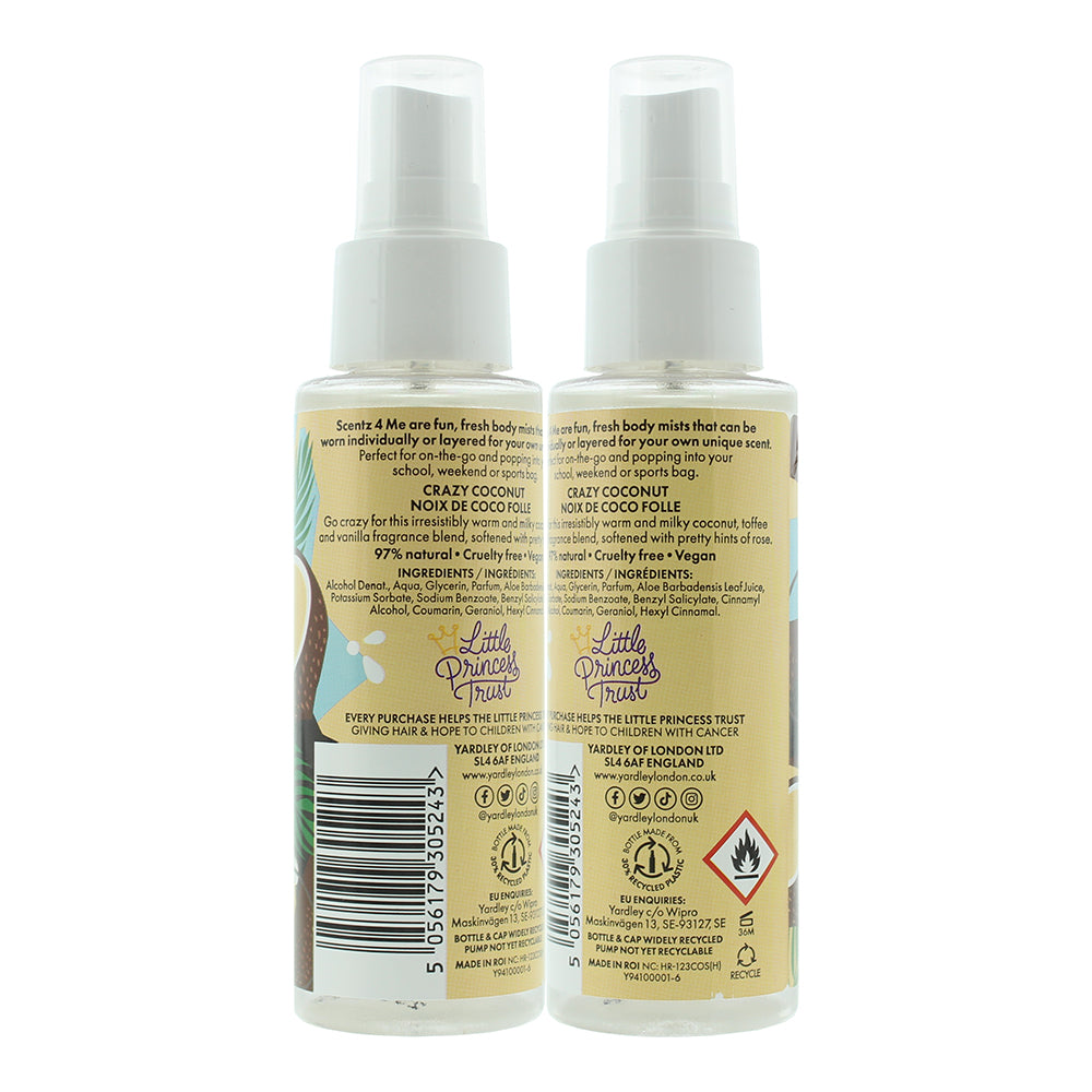 Yardley Scentz 4 Me Crazy Coconut Fragranced Body Mist 100ml