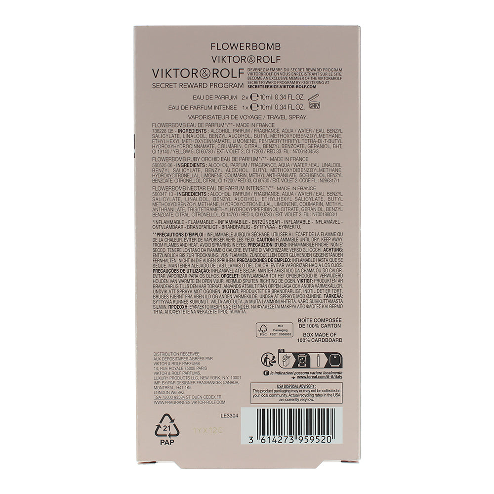 Viktor & Rolf Flowerbomb 3 Piece Gift Set: Eau De Parfum Ruby Orchid 10ml - Eau 