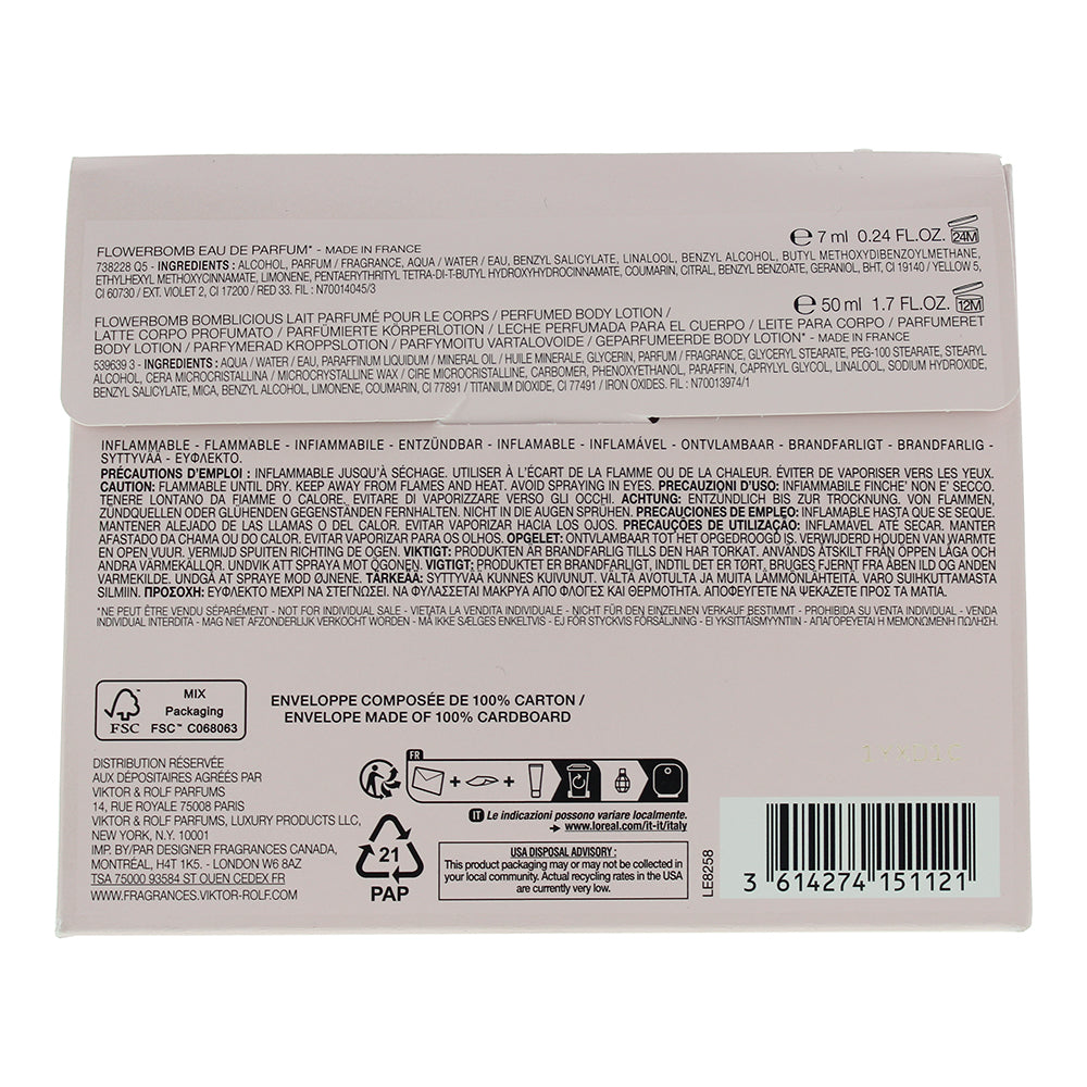 Viktor & Rolf Flowerbomb 2 Piece Gift Set: Eau de Parfum 7ml - Body Lotion 50ml - Ingredients
